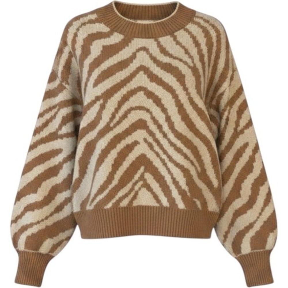 Lost + Wander Zebra Print Crewneck Sweater‎ Brown Cream WTSDL2213 Mens M/L